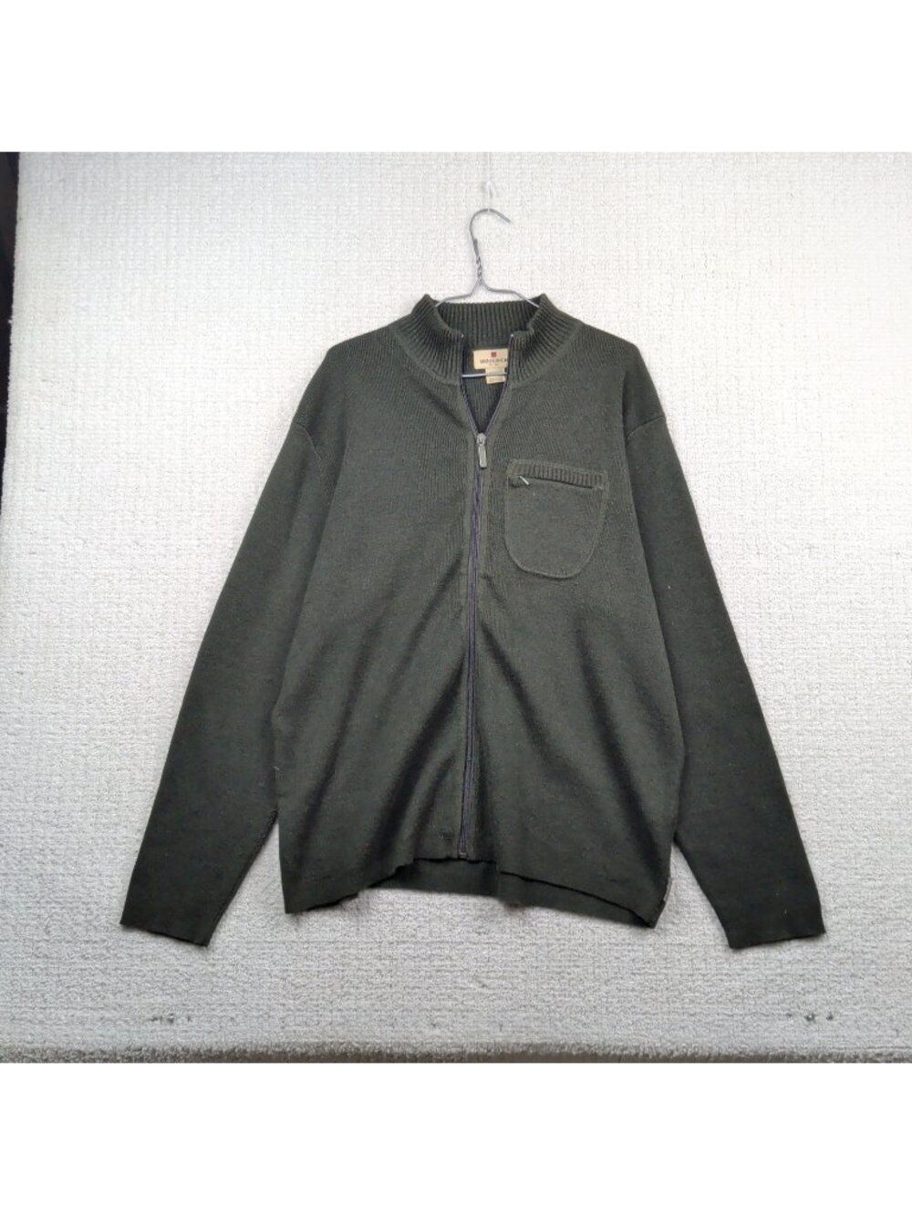 Woolrich Mens L Hunter Military Green Full Zip Cardigan Heavy Sweater Outdoor